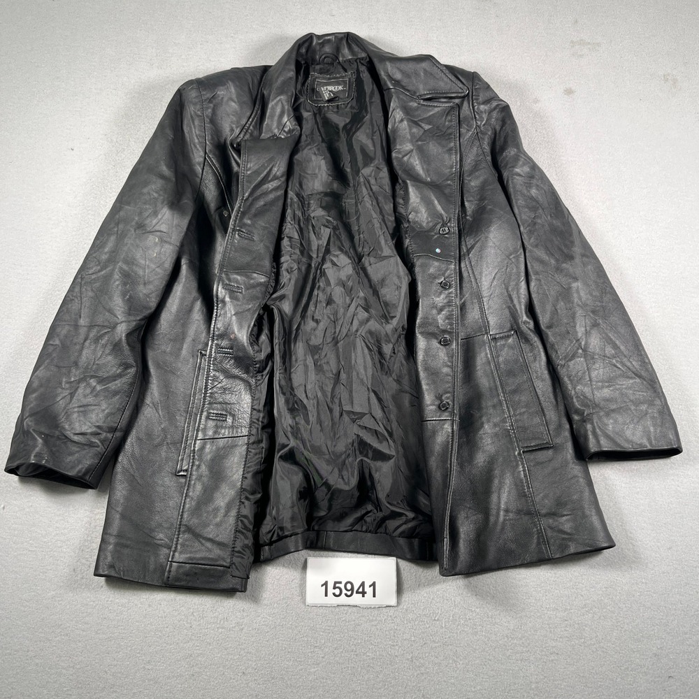 Outbrook Blazer Jacket Women's Large Black Leather Notch Lapel Button Front